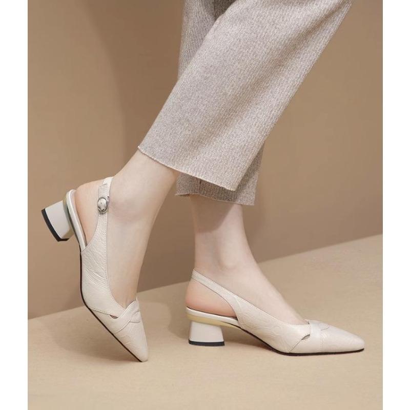 Pointed Toe Sandals for Women with a French Style Thick Heel and Retro High Heels for Women
