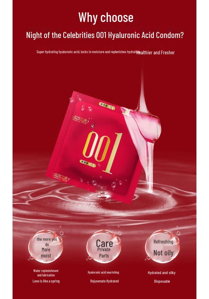 Celebrity Night 001 Ultra-thin Hyaluronic Acid Lubricated Condoms - 100 Pcs, Wash-free, Safety Adult Products