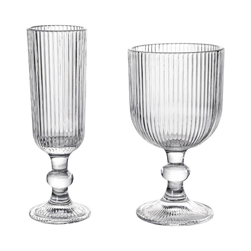 American Short BarwareStem Striped Red Wine Glass Set with Wide Mouth for Ice Cream and Hotel