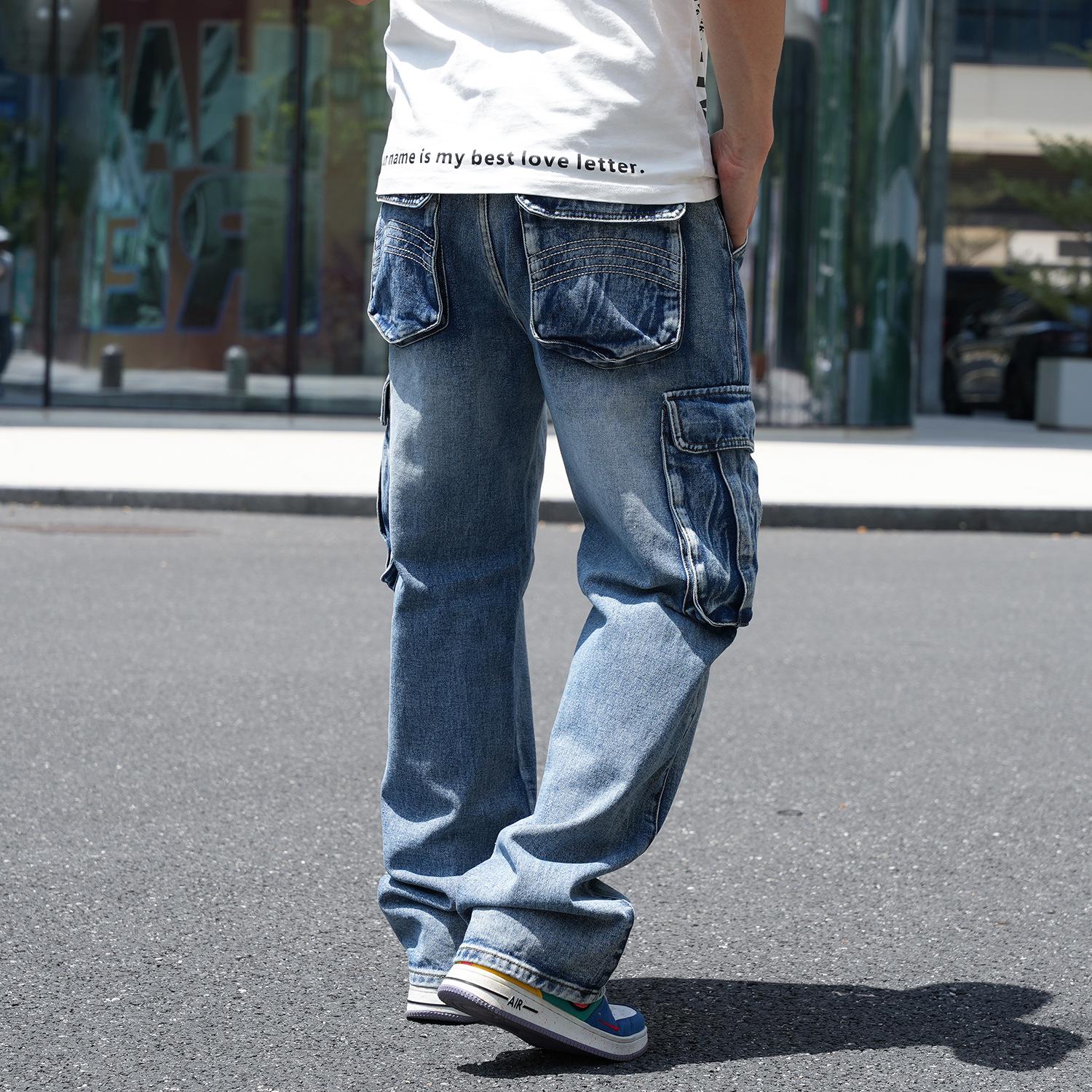 

«Мужские джинсы американского стиля с широкими штанинами и множеством карманов для работы» 44