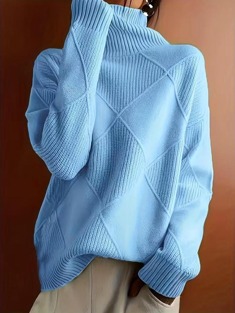 Chic High-Neck 3D Diamond Knitwear for Women - Spring/Autumn 2026 Design