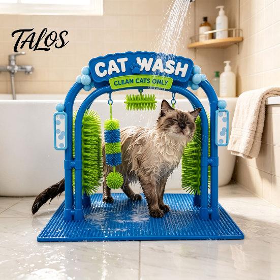 Arche à gratter pour chat, Station de lavage et de toilettage, Auto-toiletteur, Conception de jouet interactif pour voiture, Brosses douces à frotter, Grattoir masseur pour station de chats d'intérieur