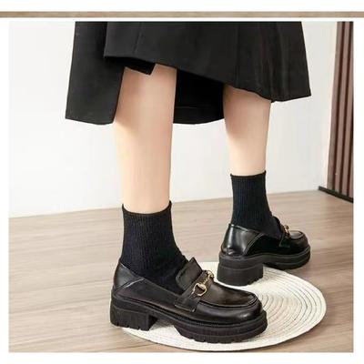 New Women's Premium Platform Loafers - British Style Slip-On Shoes with Gold-Tone Buckle, Comfortable Casual Shoes