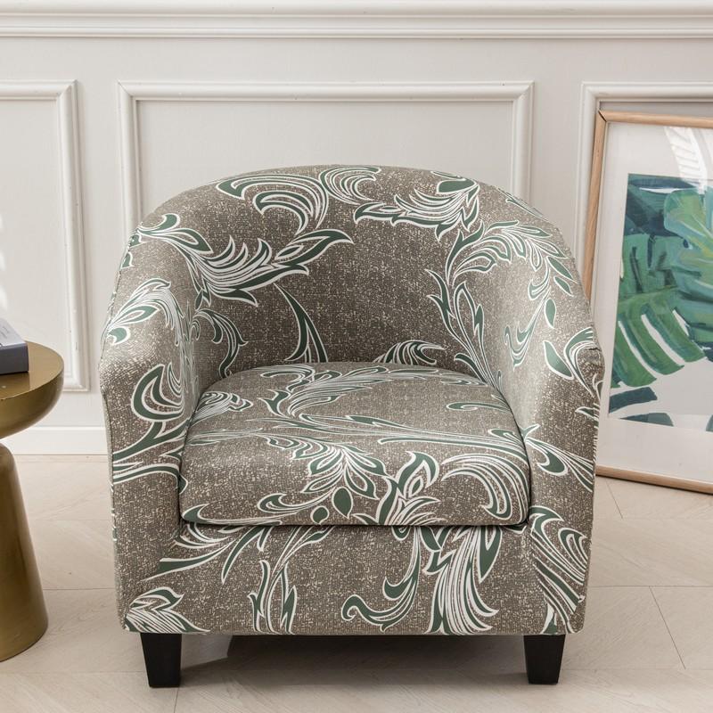 Club Chair Slipcover 2 Piece Stretch Printed Round Barrel Chair Covers Removable Tub Chair Slipcover With Elastic Bottom