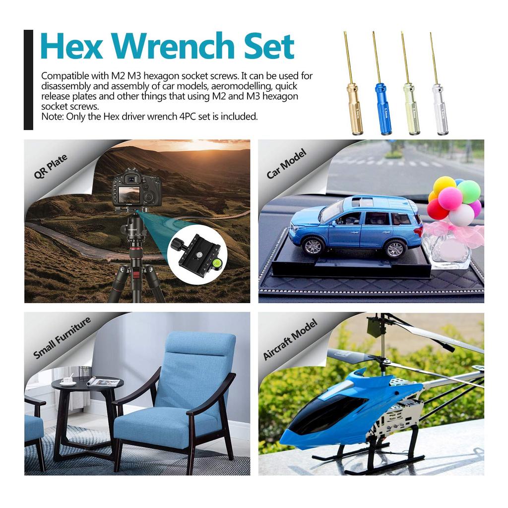 Neewer Titanium Nitride Hex Driver Set with Colored Fits and Screws 4-Piece Handles, 1.5mm, 2mm, 2.5mm, 3.0mm