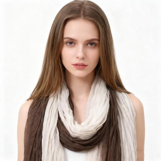 Ladies Shawl Scarf Color-Blocking Pleated Design Versatile Scarf Autumn Winter Outdoors Commuting Long Scarf