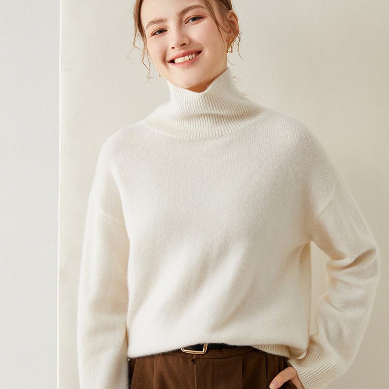 European-Style High-Neck Sweater: Women's Loose Knit Coffee Pullover, Versatile Autumn/Winter Base Layer