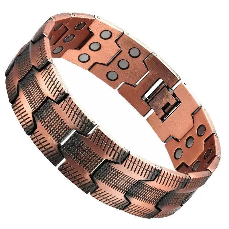 Antique Red Copper Bracelet Watch Buckle Intricately Carved Retro Fashion Cross Shaped Full Magnet