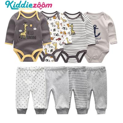8 pezzi di vestiti per neonate e bambine in cotone con stampa di cartoni animati a maniche lunghe, body e pantaloni, abiti per neonati