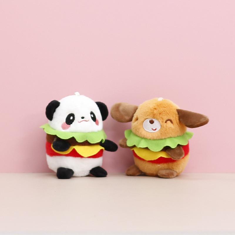 Hamburger Panda Dog Plush Keychain Animal Toy Pendant Cartoon Decoration Gift