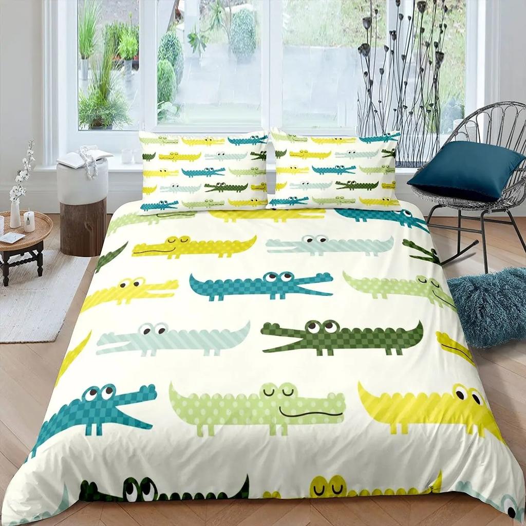 Crocodile Duvet Cover Set Wild Alligator Pattern Bedding Set Wildlife Style Comforter Cover Horror Animal Theme Twin Quilt Cover