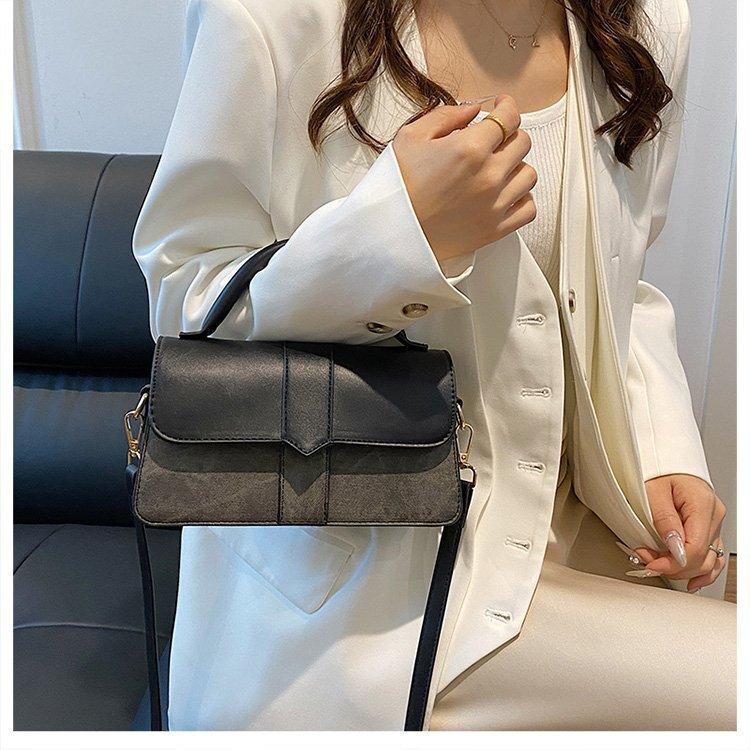 Olive Green PU Leather Patchwork Handbag For Women Flip Cover Crossbody Bag With Top Handle Casual Daily Shoulder Bag