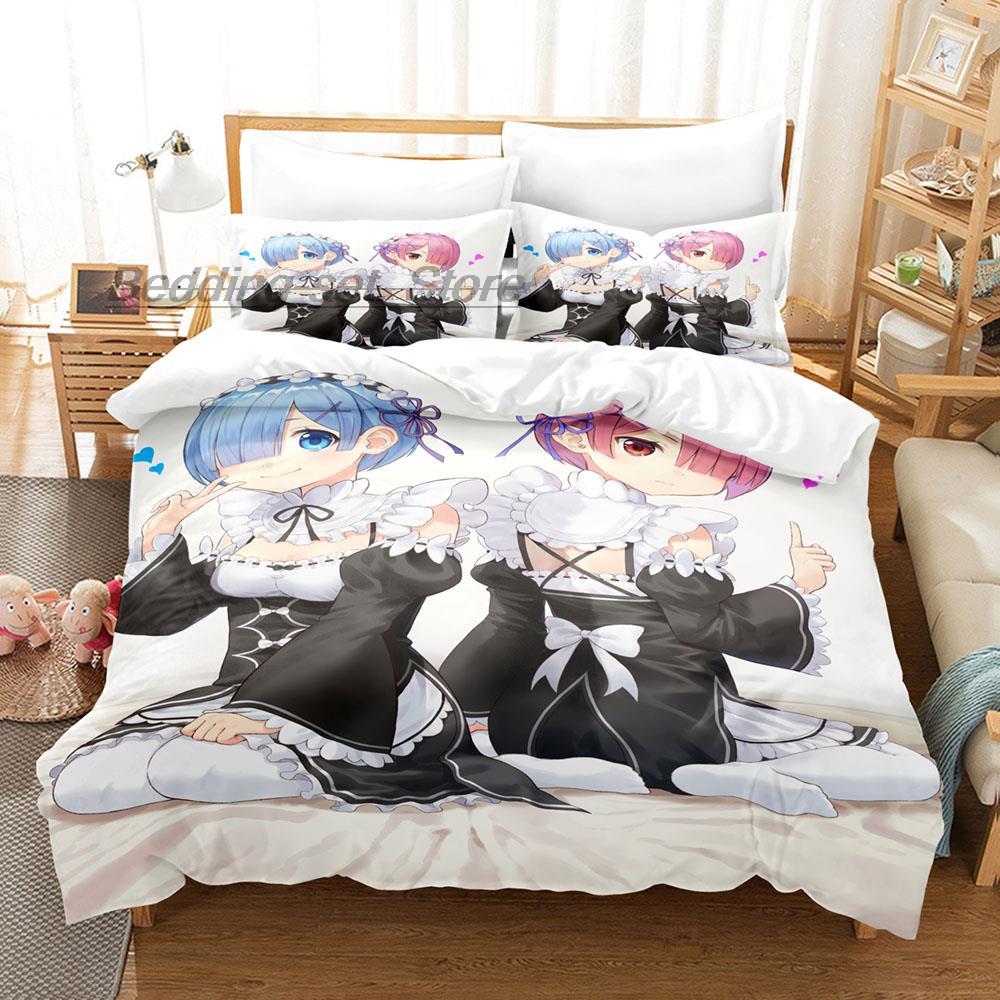 Re Zero Bedding Set Single Twin Full Queen King Size Bed Set Aldult Kid Bedroom Duvetcover Sets 3D Print Anime Bed Sheet Set