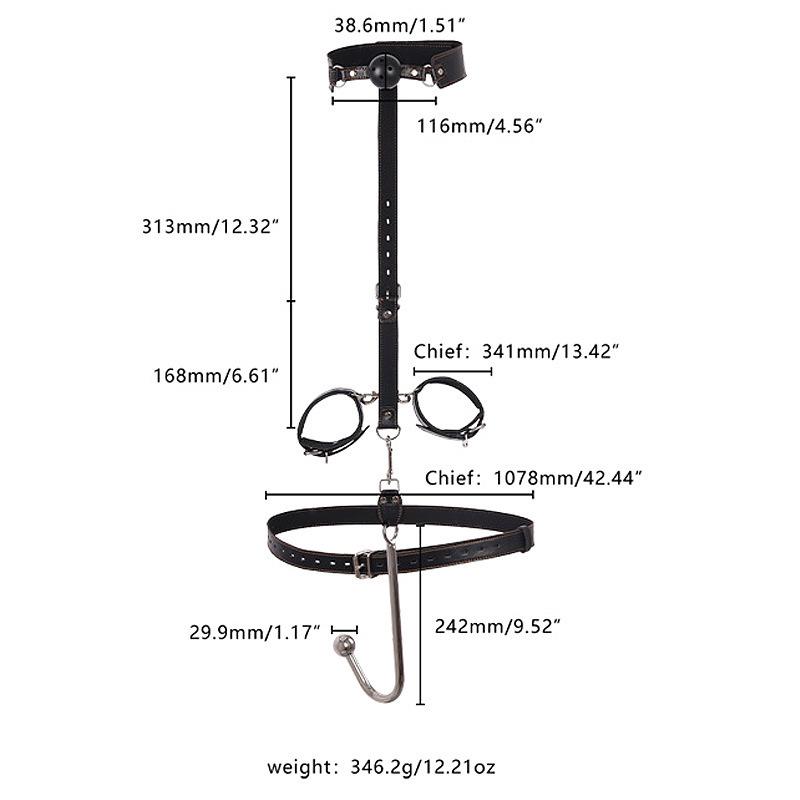 Alternative Restraint Set: Collar, Gag, Handcuffs & Anal Hook for Adult Training & Punishment