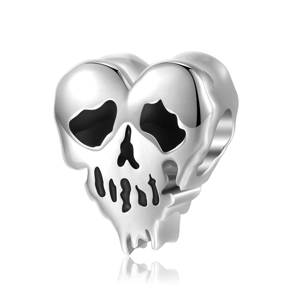 Lemon Juice Skull Authentic 925 Sterling Silver Heart Shape Enamel Skeleton Beads for Women Charms Bracelet Jewelry