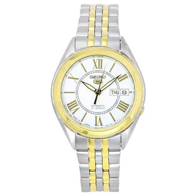 5 Zweifarbige Herrenuhr aus Edelstahl mit silbernem Zifferblatt und 21 Steinen, automatisch, SNKL36J1