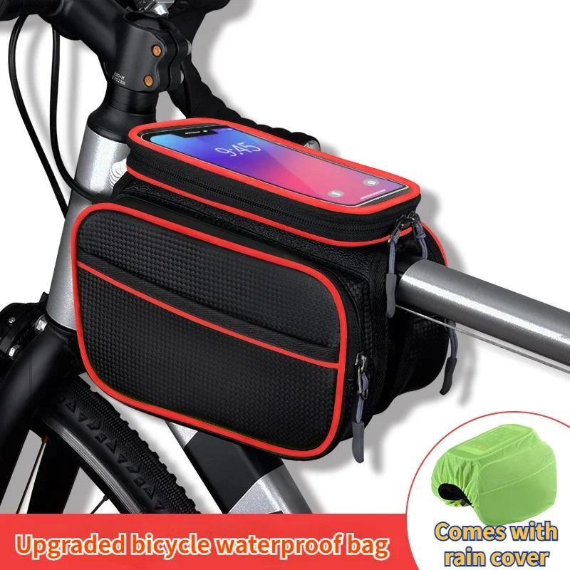 

Waterproof Bicycle Bag Cycling Top Front Tube Frame Bag 6.2 Inch Riding Mountain Bike Phone Storage Touch Screen MTB Road Pouch