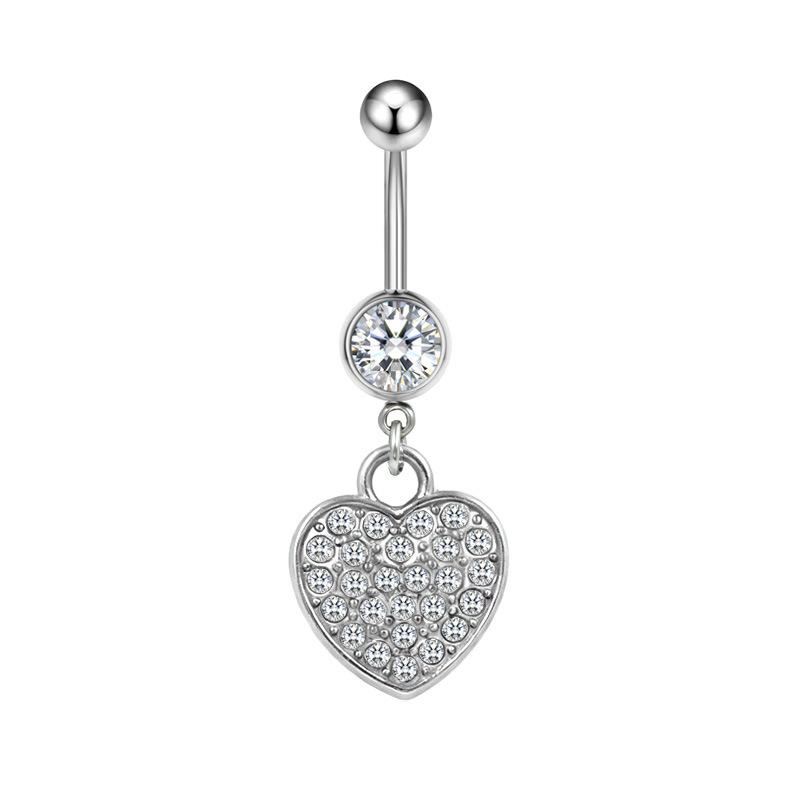 Simple Fashion Zircon Navel Ring Lady's Personalized Piercing Jewelry Heart Shaped Belly Button Ring Accessories