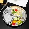 Food Tray No Burrs Holding Lunch High Temperature Resistant Useful Stainless Steel Divided 3 Grids Food Plate for Home