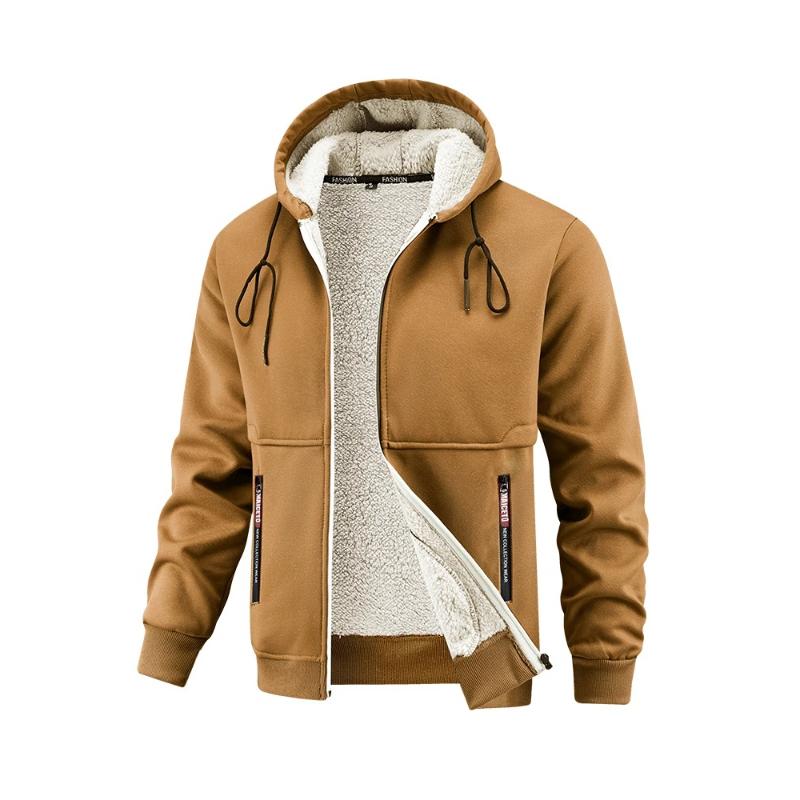 European Winter Lamb Fleece Thick Coat Men's Outdoor Sports and Leisure Thick Hooded Jacket Top