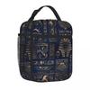 Bestselling Egyptian Hieroglyphs And Deities-gold On Blue Floral Insulated Lunch Bag Daily Meal Prep Thermal Lunch Bag