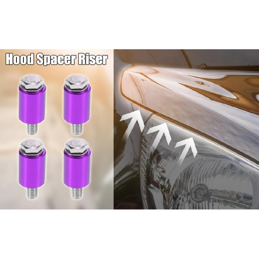 4 Pcs Car Engine Motor Hood Vent Spacer Riser Hood Vent Spacer Riser Kit Aluminum Alloy 8mm Purple