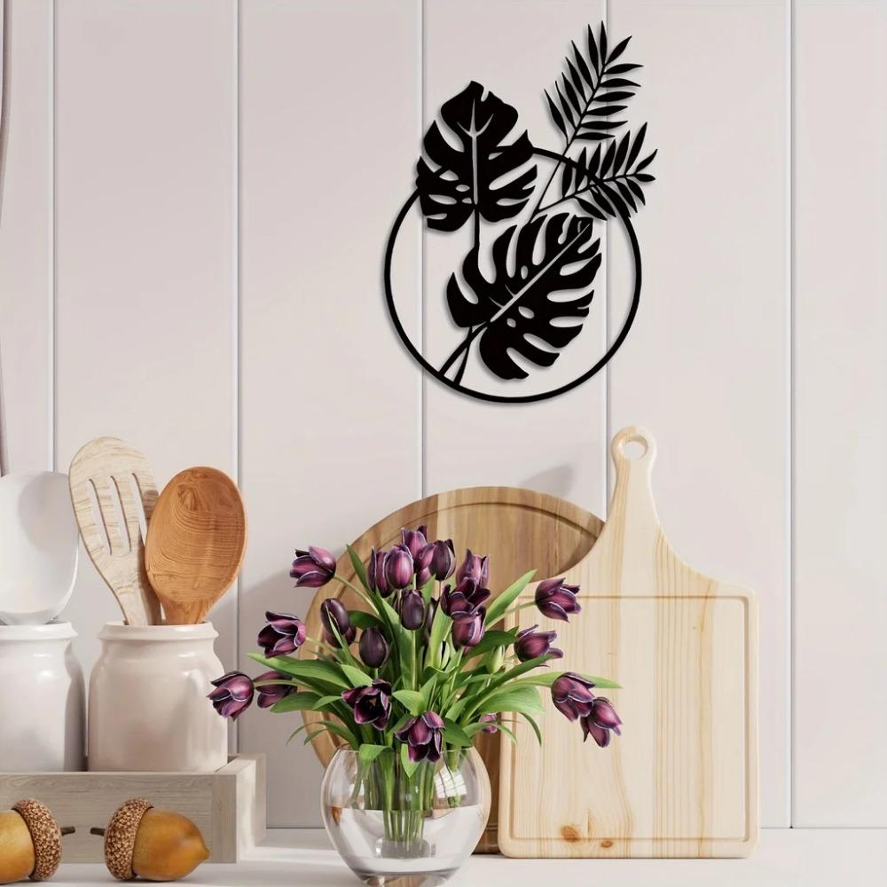 Exquisite Palm Leaf Metal Wall Art - A Stunning Sculpture and Silhouette Decoration for Housewarming and Restaurant