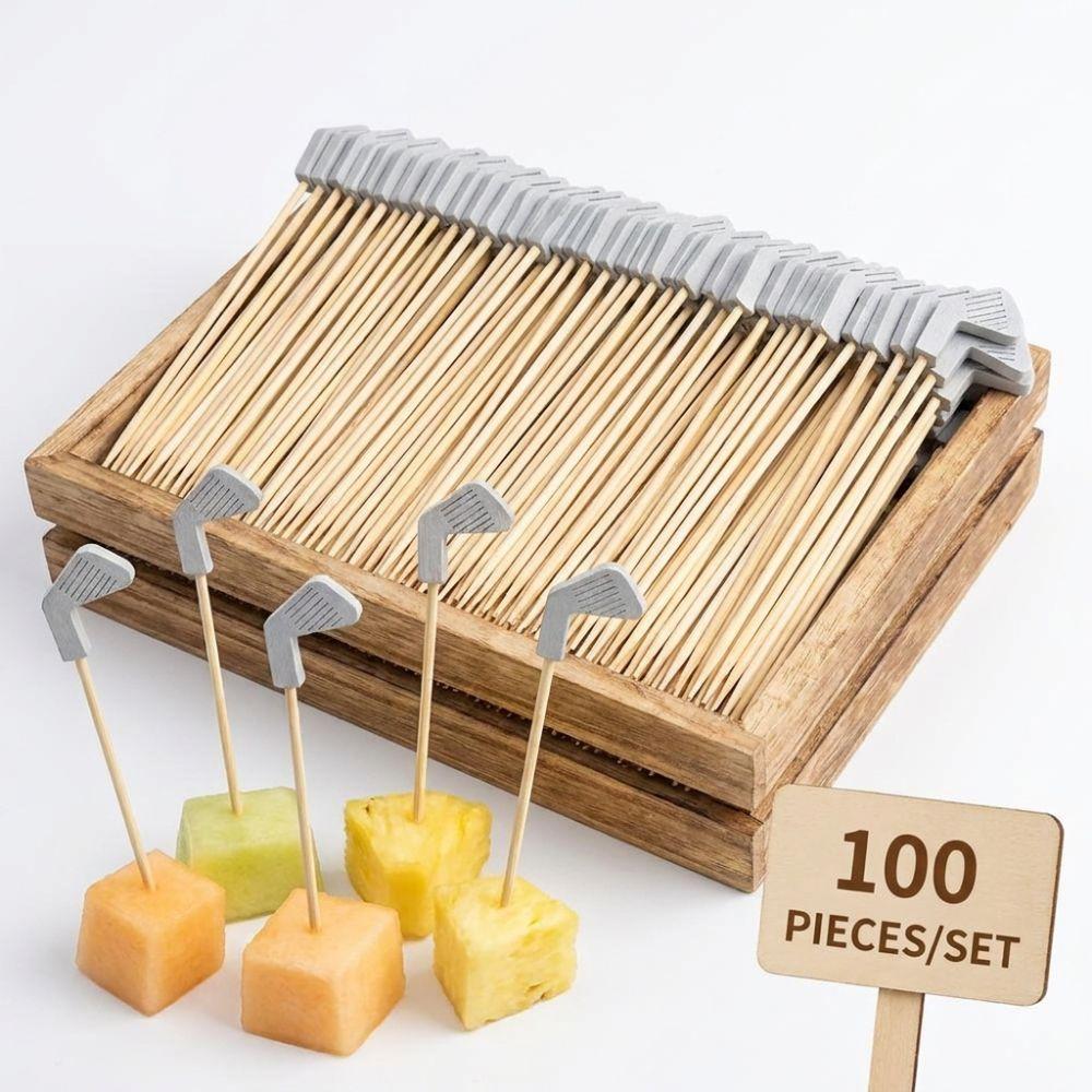 100Pcs/Set Wooden Golf Toothpicks Eco-Friendly Fruit Skewers Golf Theme Party