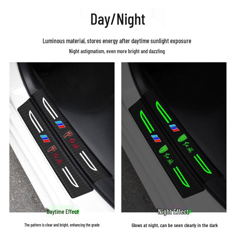Compatible Hongqi Luminous Door Sill Protector: H5, H9, H7, HS5, HS7, E-HS9, E-QM5 - Anti-Step, Anti-Scratch Sticker.