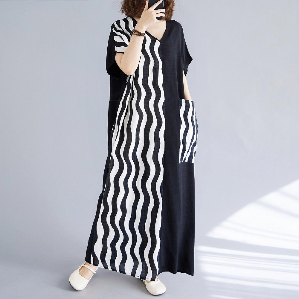 Short sleeve Plus size vintage Patchwork new in dresses for women casual loose long summer dress