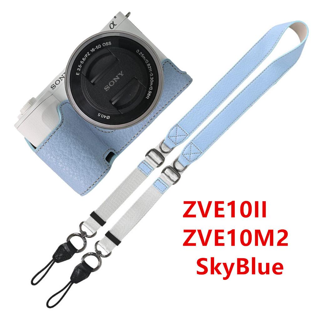 Půl pouzdro na fotoaparát z PU kůže s texturou liči pro Sony A6700 A6400 A6300 A6100 A6000 ZVE10 ZVE10II ZVE10M2 Spodní otevírací kryt s popruhem