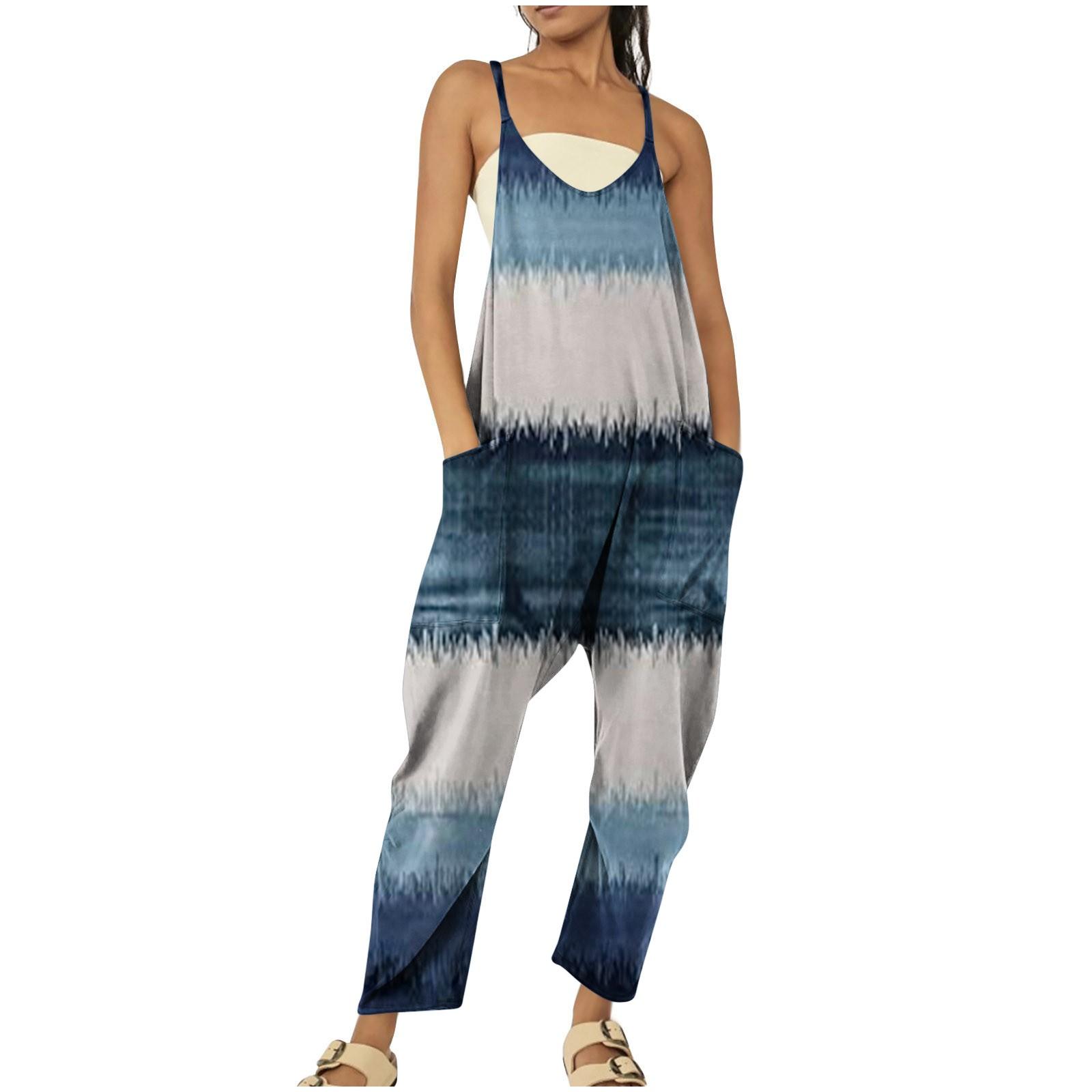 

Женский модный летний повседневный комбинезон без рукавов на подтяжках XXL темно-синий