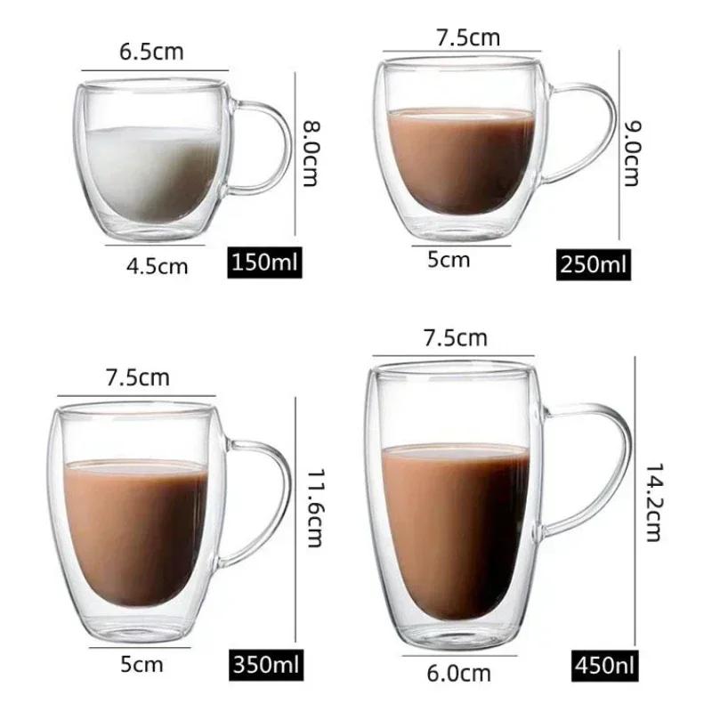 150-450ml Transparent Coffee Cup Double Wall High Borosilicate Glass Milk Water Cup Household Insulated Juice Espresso Cup