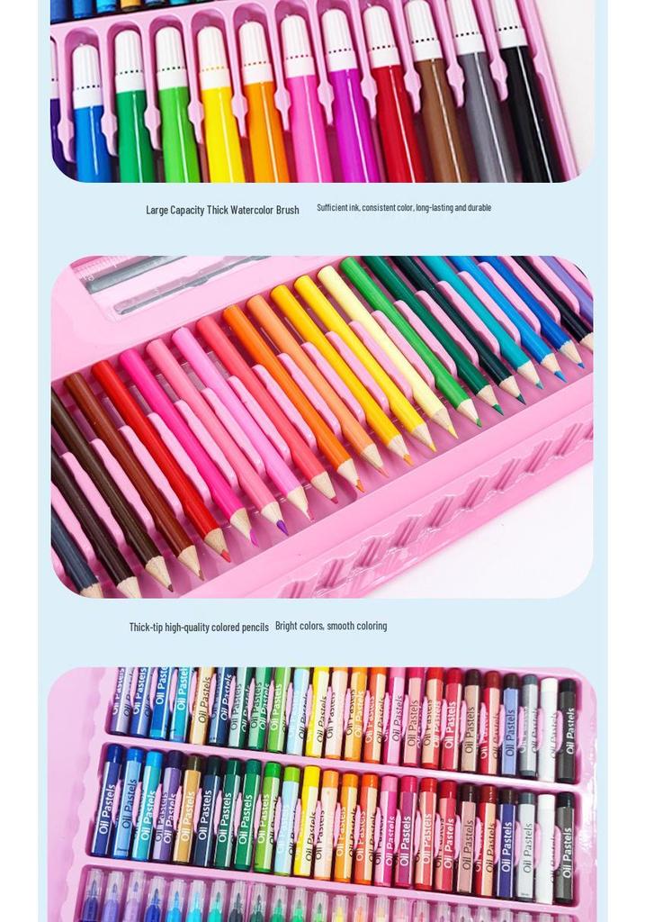 208-Piece Children's Art Set: Watercolor Pens, Oil Pastels, Paintbrushes, Colored Pencils