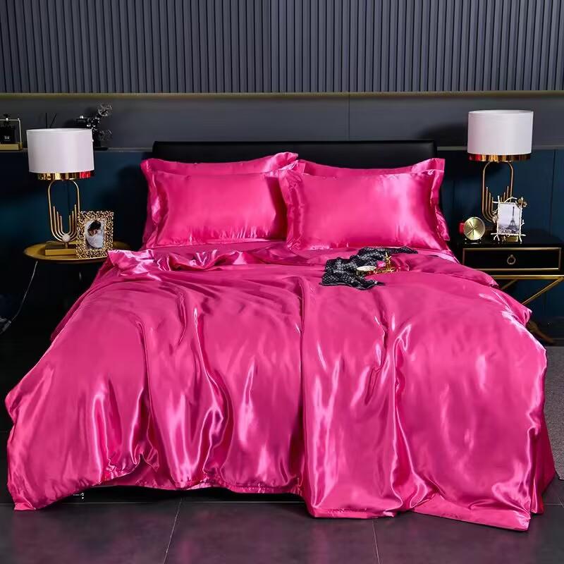 Luxury Satin Bedding Set King Queen Size Bed Cover Flat Sheet Pillowcase for Sleep Home Decro Mulberry Silk Bed Sets
