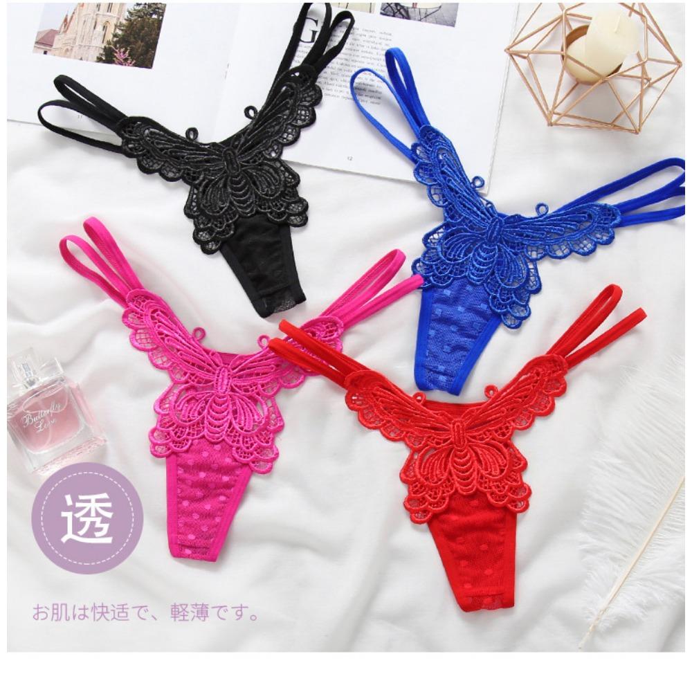 Sexy Thong Women's Low Waist Hollow Embroidery Transparent Hot Sao T Pants Invisible Thin Belt Women's Underwear 2202