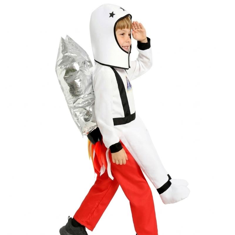 Astronaut Costume With 3D Rockets Backpack For Kids Role Play Science Theme Party And Stage Performances Soft Polyester Fabric
