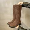 2025 New Knight Boots Matte Suede British Style Round Head Low Heel Niche Thin Boots But Knee Fashion Boots