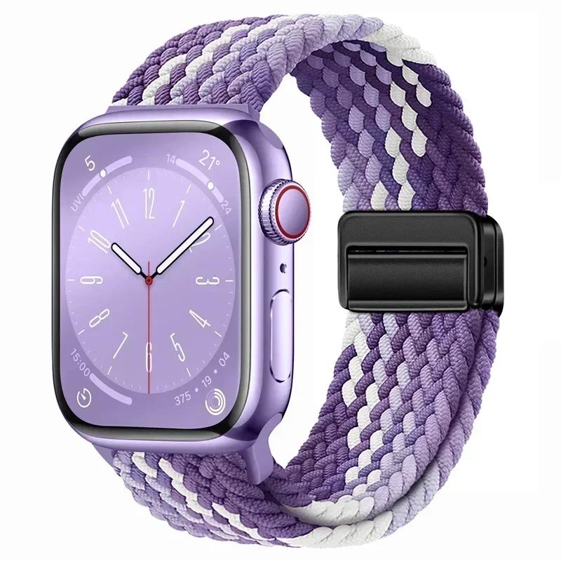 Nylon Braided Loop Strap for Apple Watch Ultra2 49mm 9 8 7 45 41mm Metal Magnetic Bracelet Wristband for 6 5 4 3 SE 44 40mm Band