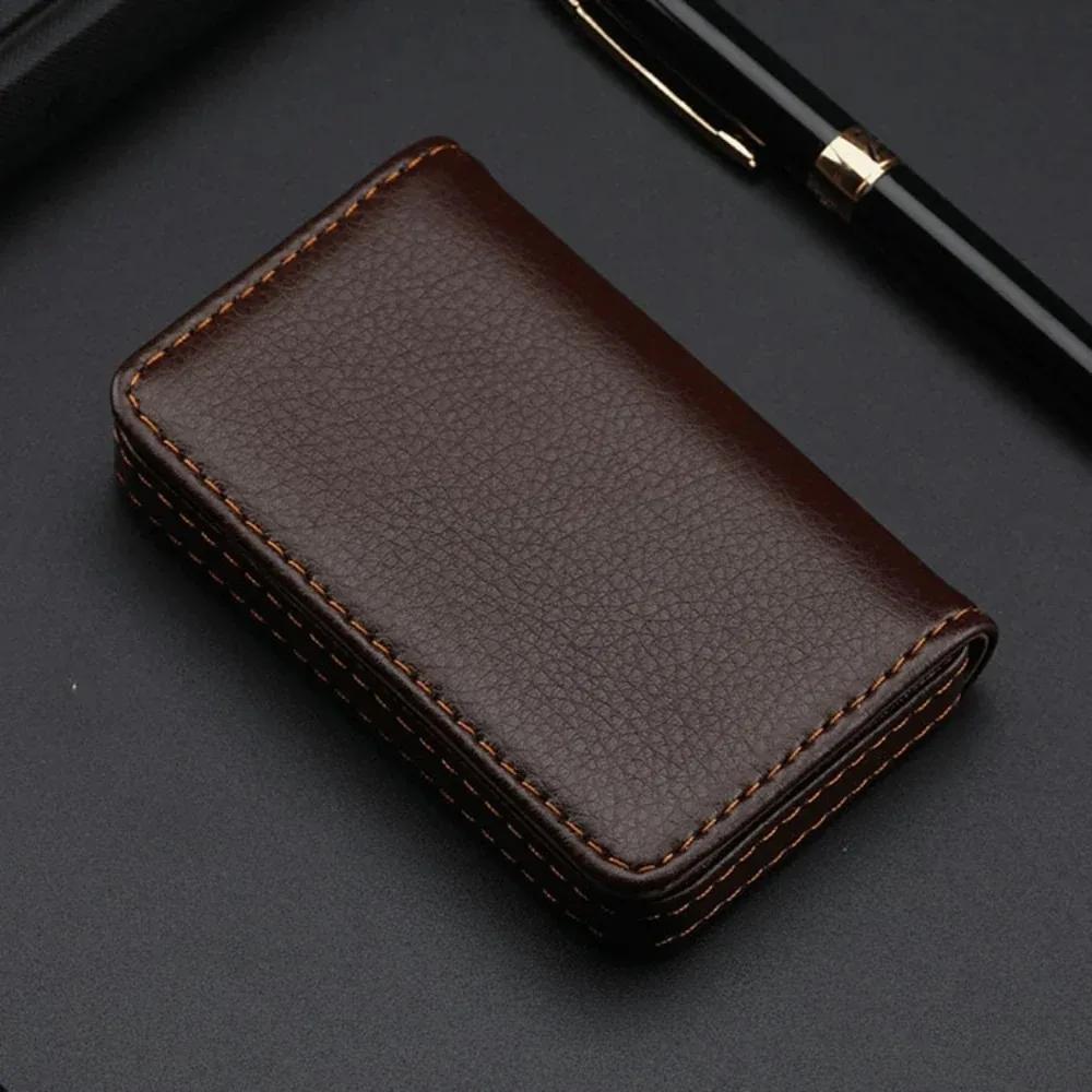 Men Women Sized Stitched PU Leather Credit Card Holder Visiting Business Card Case Wallet with Magnetic Shut For