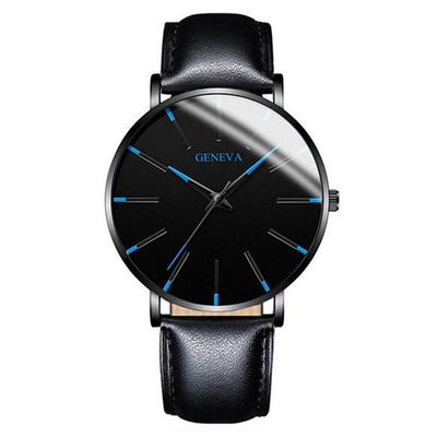 Trendy Ultra-thin Men's Leather Strap Quartz Watch – Simple & Fashionable Design