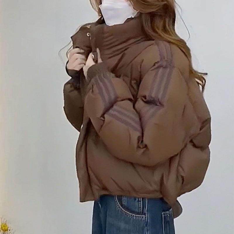2026 Winter Womens Small Size Thick Warm Cotton Puffer Coat Three Stripes Stand Collar Zip Up Jacket