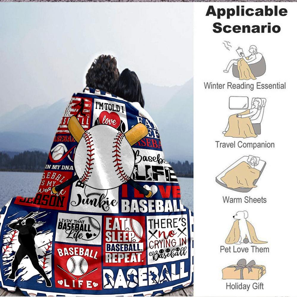 1PC Baseball, Sports Print Blanket, Soft Throw Blanket - Warm & Cozy for Couch, Bed, Office, and Travel Yy250912230