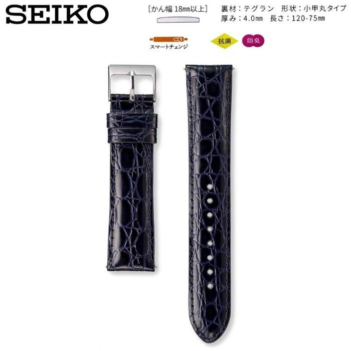 Seiko Band Watch 18mm Leather Belt Men's with Care Instructions (Navy Blue) Small