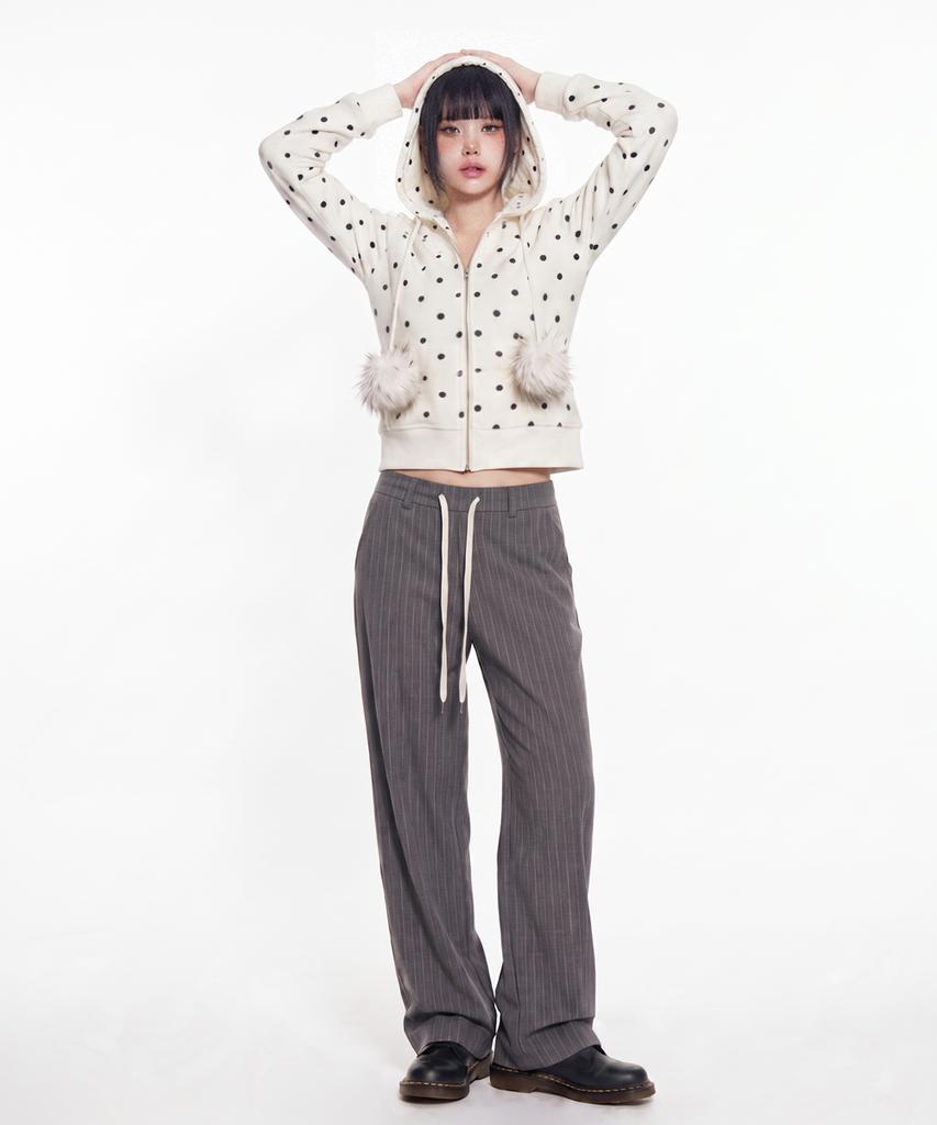 The Green Lab Fur Hood Dot Zip-Up [White]