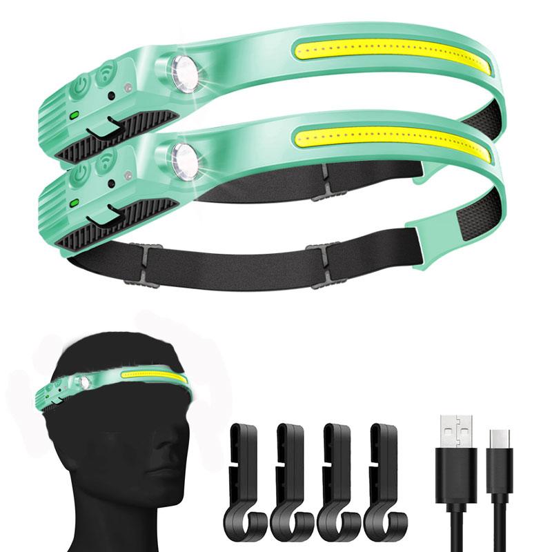1PC/2PCS Built-in Battery Rechargeable Headlamp 5 Lighting Modes Super Bright Induction Headlight LED COB Waterproof Headlight