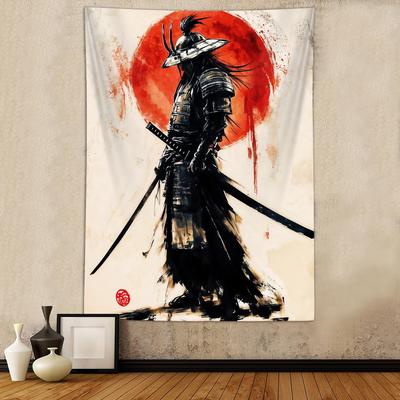 VIKAMA Anime Japanischer Samurai Wandteppich Ukiyoe Rote Sonne Männerwohnheim Schlafzimmer Wandbehang Dekoration Heimzubehör