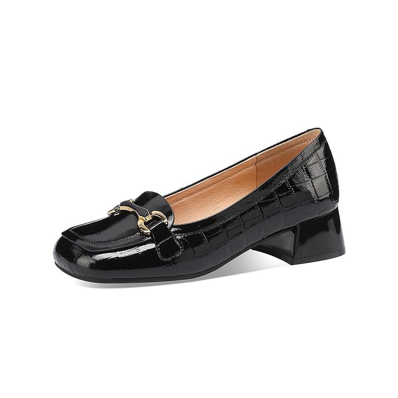 

Leather shoes women s 2025 autumn new comfortable round head women s shoes fashionable patent leather thick heel women s single shoes one pedal Kor 34