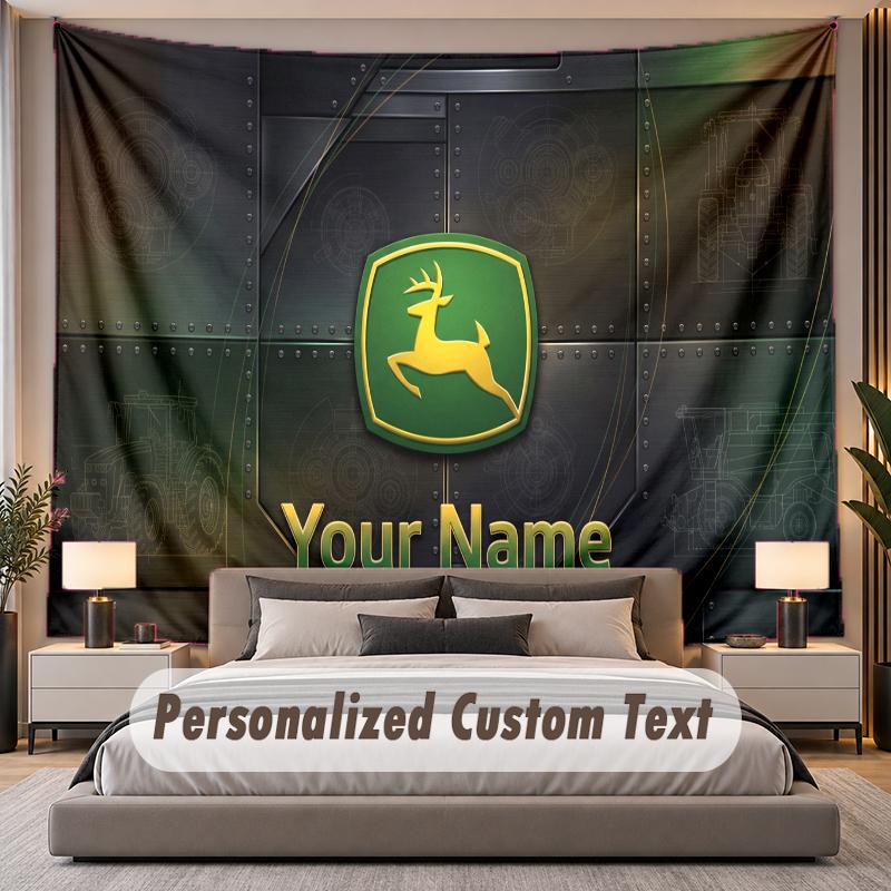 Benutzerdefiniertes Namens-Text-Wandteppich John Deere Personalisierter Polyester-Wandteppich für Schlafzimmer und Zimmer