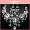 Full 2pcsset Shiny Rhinestone Tassel Bridal Statement Bib Necklace Earrings